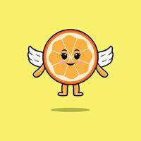 schattig oranje fruit stripfiguur met vleugels vector