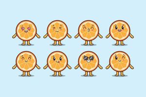 set kawaii oranje fruit cartoon met uitdrukkingen vector