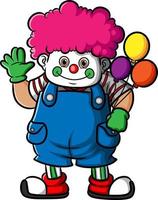 de clownjongen houdt een kleurrijke ballon vast vector