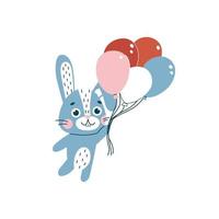 konijn met ballonnen. schattig vetor plat dier karakter, geïsoleerd op een witte achtergrond. vector