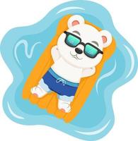 cartoon kleine ijsbeer zonnebaden met zonnebril vector