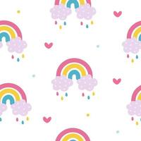 naadloos kinderachtig kleurrijk patroon met schattige doodle regenbogen en harten, stippen. creatieve kindertextuur voor stof, verpakking, textiel, behang, kleding. vector illustratie