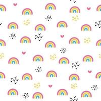 naadloos kinderachtig kleurrijk patroon met schattige doodle regenbogen en harten, stippen. creatieve kindertextuur voor stof, verpakking, textiel, behang, kleding. vector illustratie