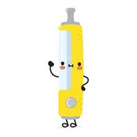 schattig grappig vape zwaaiend handkarakter. vector hand getekend cartoon kawaii karakter illustratie pictogram. geïsoleerd op een witte achtergrond. vape karakter concept