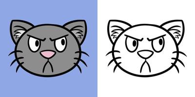 grijze boze kat in cartoonstijl, horizontale reeks illustraties voor het kleuren van boeken, vectorillustratie vector