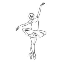 één lijntekening, enkele ononderbroken lijnschets vrouw vrouwelijke ballerina vector