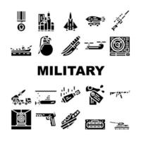 militaire wapen en transport pictogrammen instellen vector