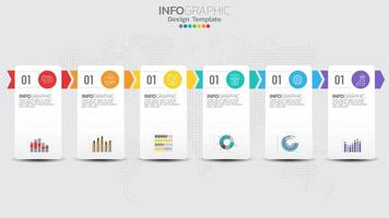 tijdlijn infographics sjabloon met 6 elementen workflow procesgrafiek. vector