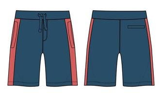 jongens sweat shorts broek technische mode platte schets vector illustratie marineblauwe kleur sjabloon