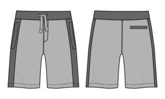 jongens zweet shorts broek technische mode platte schets vector illustratie grijze kleur sjabloon