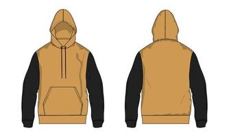 two tone kleur lange mouw hoodie vector illustratie rode kleur sjabloon voor- en achterkant uitzicht.