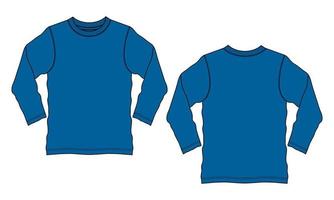 lange mouw t-shirt technische mode platte schets vector illustratie blauwe kleur sjabloon