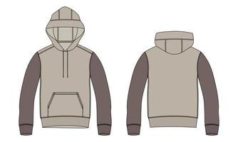 two tone kleur lange mouw hoodie vector illustratie rode kleur sjabloon voor- en achterkant uitzicht.