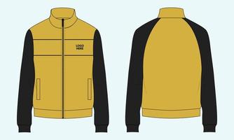tweekleurige gele en zwarte kleur jas sweatshirt technische mode platte schets vector sjabloon