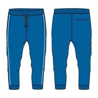 joggingbroek technische mode platte schets vector illustratie blauwe kleur sjabloon voorkant achterkant views