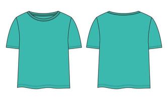 t-shirt tops technische mode platte schets vector groene kleur sjabloon voor dames en baby meisjes