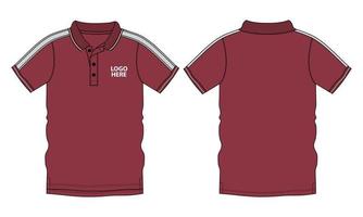 korte mouw poloshirt technische mode platte schets vector illustratie rode kleur sjabloon voor- en achterkant weergaven