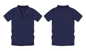 korte mouw poloshirt technische mode platte schets vector illustratie marine kleur sjabloon voor- en achterkant weergaven