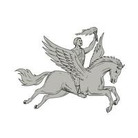 bellerophon berijdende pegasus met fakkeltekening vector