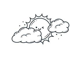 schattige kawaii wolken met zon. doodle cartoon stijl vector