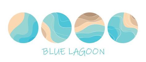 abstracte logo sjabloon. zand, zee, strand, lagune. patroon van golvende lijnen in blauw en beige. vector collectie.