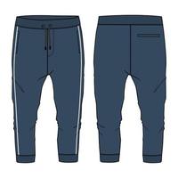 joggingbroek technische mode platte schets vector illustratie blauwe kleur sjabloon voorkant achterkant views