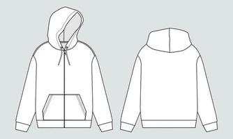 hoodie met lange mouwen technische mode platte schets vector illustratie sjabloon