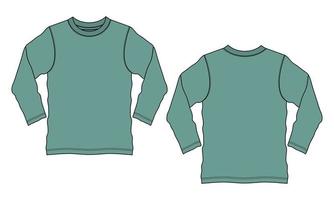 lange mouw t-shirt technische mode platte schets vector illustratie groene kleur sjabloon