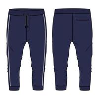 joggingbroek technische mode platte schets vector illustratie marine kleur sjabloon voorkant achterkant views