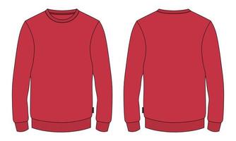 sweatshirt met lange mouwen algehele mode platte schetsen technische tekening vector rode kleur sjabloon voor heren.