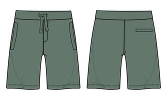 jongens zweet shorts broek technische mode platte schets vector illustratie groene kleur sjabloon