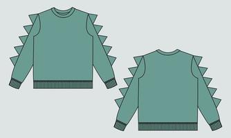 sweatshirt technische mode platte schets vector illustratie groene kleur sjabloon voor baby jongens