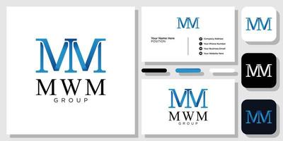 mwm groep initialen letters hoofdletter lettertype met sjabloon voor visitekaartjes vector