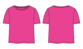 t-shirt tops technische mode platte schets vector roze kleur sjabloon voor dames en baby meisjes