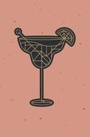 art deco cocktail margarita tekening in lijnstijl op poeder koraal achtergrond vector