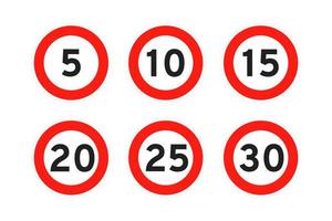 maximumsnelheid 5,10,15,20,25,30 ronde wegverkeer pictogram teken vlakke stijl vector illustratie ontwerpset.