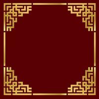traditionele gouden porseleinen frame op rode achtergrond. platte vectorillustratie van chinese retro grens, goudgele antieke decoratieve hoek vector