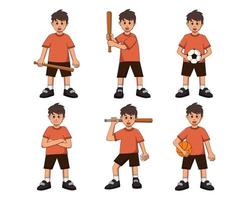 set cartoon sport jongen geïsoleerd witte achtergrond vector