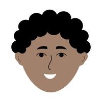 Afro-Amerikaanse man gezicht in doodle stijl. kleurrijke avatar van lachende afro-man. vector