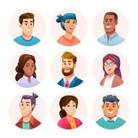 set van mensen avatar karakters. mannelijke en vrouwelijke avatars in cartoonstijl vector