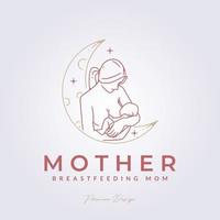 moeder borstvoeding, moeder en baby logo vector illustratie ontwerp, minimale abstracte lijn kunst logo icoon