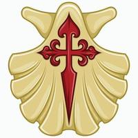 marian shell vector design met het kruis van de apostel santiago, symbool van de camino de santiago de compostela, kruis van de orde van santiago