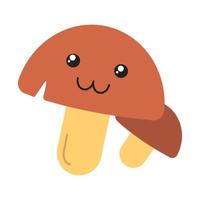 paddestoelen schattig kawaii plat ontwerp lange schaduw karakter. blij en beschaamd eten met een lachend gezicht. grappige emoji, emoticon, glimlach. vector geïsoleerde silhouetillustratie