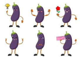 set cartoon aubergine met verschillende emoties pose vector