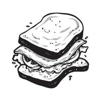 sandwich voedsel illustratie lijntekeningen, hand tekentechniek vector