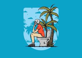 skelet man zit op buiten toilet illustratie vector