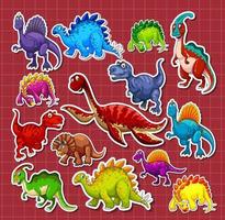 stickerset van verschillende stripfiguren van dinosaurussen vector