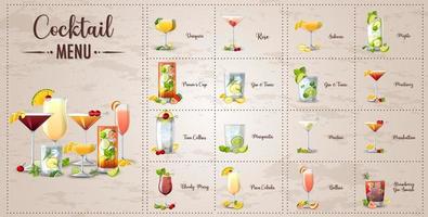 een gedrukt menu met cocktails vector