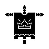 middeleeuwse koning vlag glyph pictogram. koninklijk wapen. heraldische banner met kroon. silhouet symbool. negatieve ruimte. vector geïsoleerde illustratie