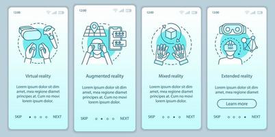 uitgebreide realiteit onboarding mobiele app-paginascherm met lineair concept. virtuele, augmented, mixed reality walkthrough stappen grafische instructies. ux, ui, gui vectorsjabloon met illustraties vector